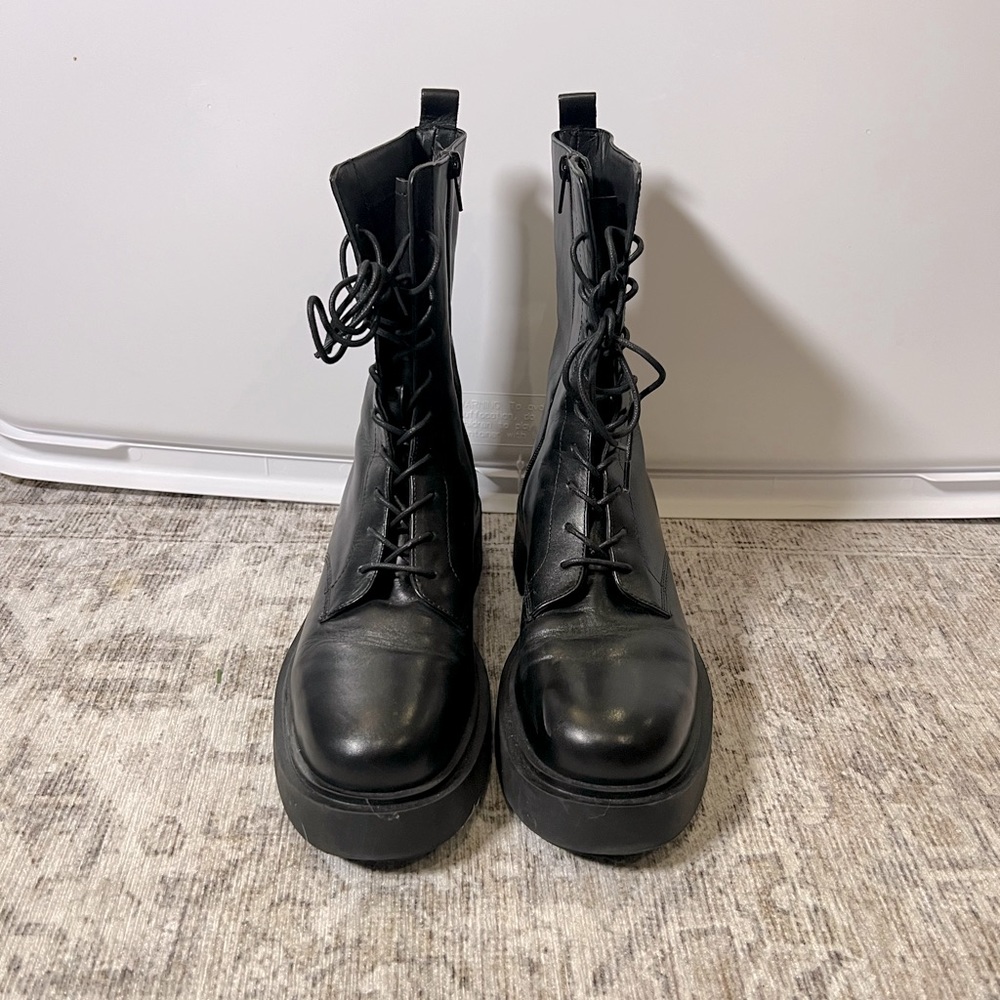 H&M lace up and zip black combat boots with lug sole